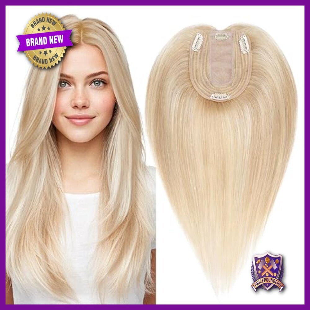 Human Hair Topper Silk Base 10x12cm 130% Density Clip-In Remy Hairpiece